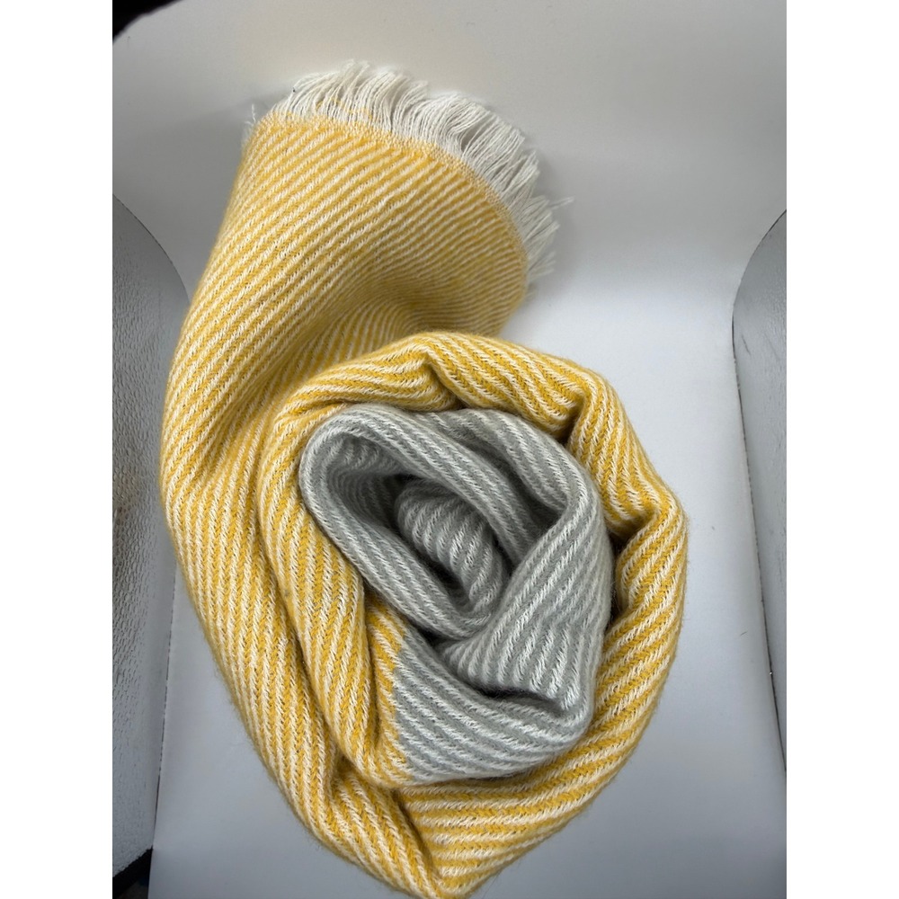 FatFace Yellow Grey Diagonal Stripe Blanket Scarf Fringed Oversized Shawl